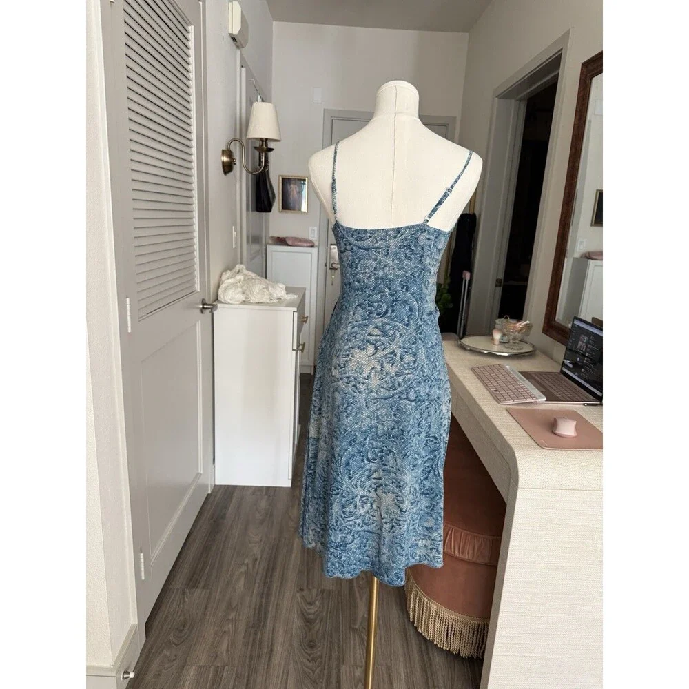 $198 BCBG MAX AZRIA WRAP DRESS WHITE BLUE Size XS High Slit - Picture 12 of 12